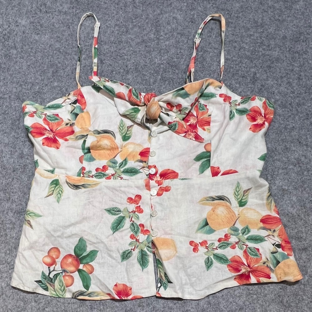 Sofia Jeans by Sofia Vergara Womens Floral Fruit Print Linen Blend Peplum‎ Top L